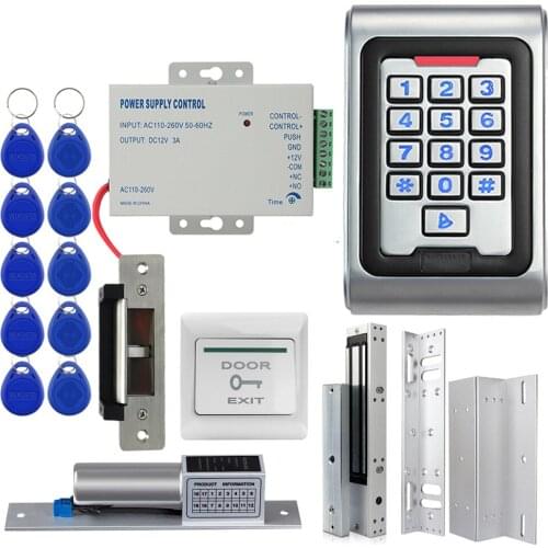 IP68 Waterproof Metal Standalone RFID Card Door Access Control System Full Kit +Power Supply Box Exit Button Magneic Lock