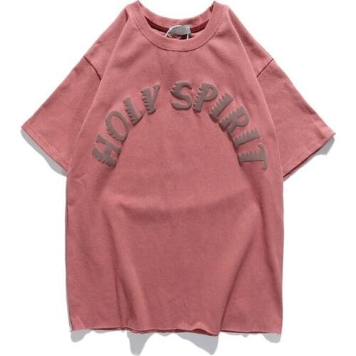 Kanye West 3D Foam Letter Print Short-sleeved T-shirt Men and Women O Neck Streetwear Cotton Harajuku Loose Casual Tshirt