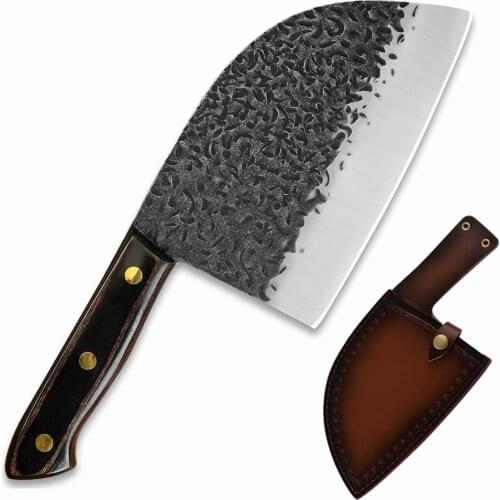 Chinese Slicer Knife 7'' inch Butcher Cleaver Forged Steel Knife Bone Cutter Leather Cover Gift Box Serbian Chef Knife Tools