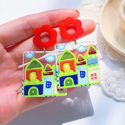 Classic Summer Sweet Ice Cream Candy House Drop Earrings Literary Cute Little Fresh Girl Unique Female Dangle Jewelry Accessorie