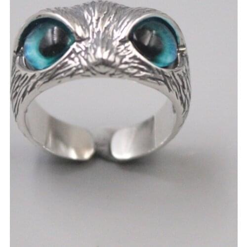 Pure 925 Sterling Silver Ring 13mm Width Gem Carved Owl Band Open Ring For Woman Man Gift Bless Lucky