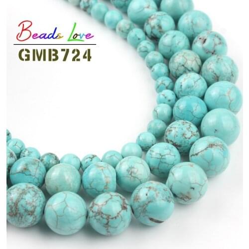 4 6 8 10 12mm Natural Stone Turquoises Round Loose Beads for Needlework Jewelry Making Diy Bracelet Necklace Accessories 15 Inch