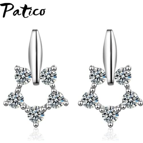 Round Korean Trend Star Cubic Zircon 925 Sterling Silver Drop Earrings For Women Sweet Piercing Birthday Gift Jewelry