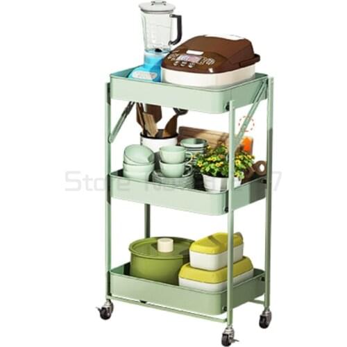 Kitchen shelf trolley floor multi-layer foldable storage vegetable basket supplies storage rack
