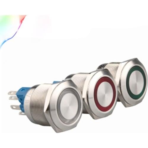 22mm metal waterproof stainless steel ring lamp push button switch 6pin 1NO 1NC momentary button press switch flat 22HX.F.K6