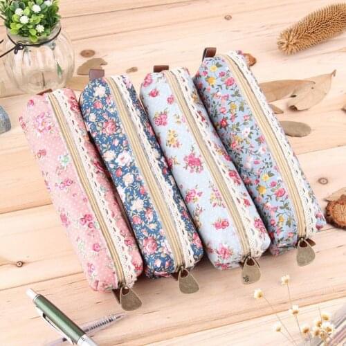 Fashion Flower Print Pencil Pen Case Cosmetic Makeup Bag Zipper Stationery Pouch