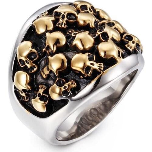 Megin D Stainless Steel Titanium Multi Skull Evil Skeleton Punk Vintage Rings for Men Women Couple Friends Gift Fashion Jewelry