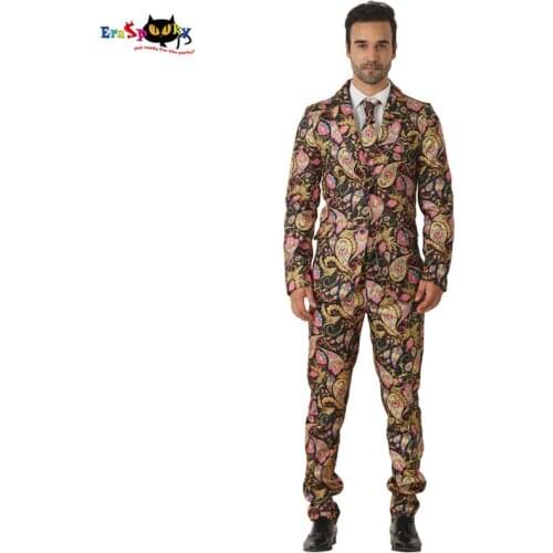 CRAZE 2018 Black Gold Abstract Floral Suits Men Halloween Costumes Blazer Cosplay Fashion Suits Carnival Party Club Outfit