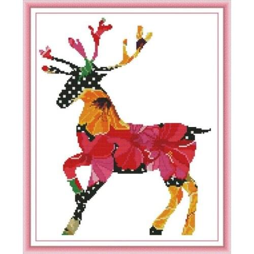 Color Deer Stamped Cross Stitch Kit Joy Sunday Embroidery 11CT 14CT Counted Needlework Handmade DIY Printed Decoration Gifts Set