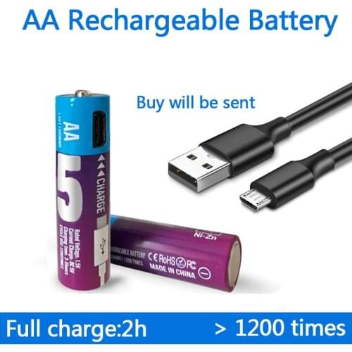100% orignal new 1.5V AA Battery 1200 times cycles USB Rechargeable AA Battery Ni-Zn Battery Quick Charging by Micro USB Cable