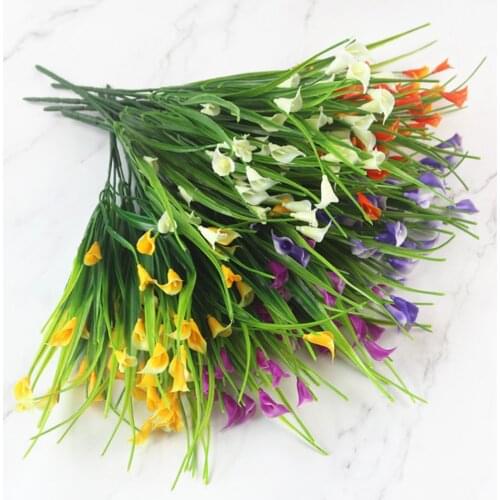 New Beautiful Bouquet Mini Artificial Calla With Leaf Plastic Fake Aquatic Plants Home Room Decoration Flower