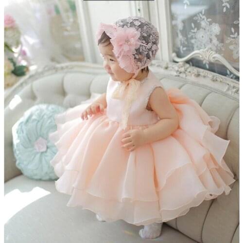 Infant Flower Girl Gowns layered Tulle Beaded Dresses For Girl Party Princess Girl Clothes For 1 Years Birthday Baptism Dresses