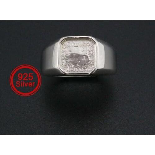 9MM Square Bezel Ring Settings Solid Back Breast Milk Resin 925 Sterling Silver DIY Mens Adjustable Ring 1294222