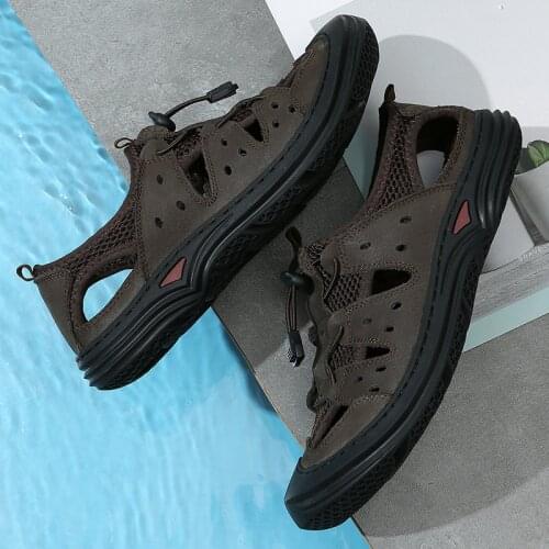 Sports Sandals Men Mens Sandals Thick Sole Sandles For Men Summer Mens Shoes Beach Cork Genuine Leather Comfort Outdoor