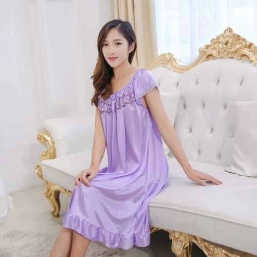 Sexy Summer Night Gown Plus Size Women Lace Big Lingerie Sleepshirts Womens Nightgown Sleepwear Sleep Dress Silk Lingerie New