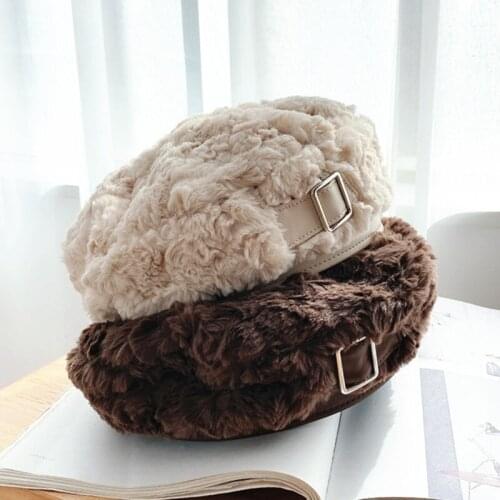 Thickening plush beret caps New round belt buckle french artist hats Pumpkin gorros DOUYOU089