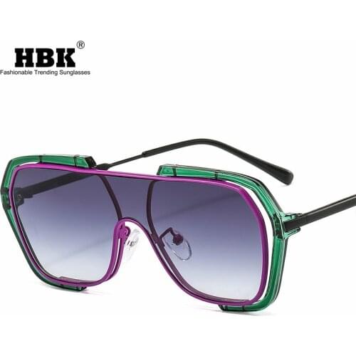 HBK Vintage One Piece Sunglasses For Women Men Oversized Square Sun Glasses Personality Colorful Clear Lens Driving UV400