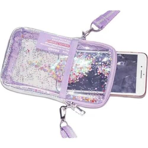 Cute transparent TPU sequined mobile phone bag 2021 new ladies mobile phone shoulder bag mobile phone fashion messenger bag