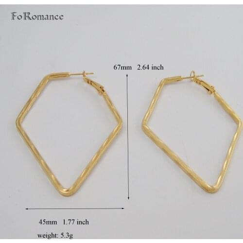 UNIQUE DESIGN YELLOW GOLD GP PLAIN SQUARE BAND WITH CARVED LINES ON IT SPECIAL SQUARE SHAPED HOOP EARRING 2 SIZES 45MM/ 33MM
