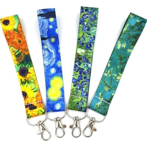 Van gogh Starry Sky Sunflowers oil art paintings Wristlet Lanyard Badge Mobile Phone Rope Key Straps Accessory webbings ribbons