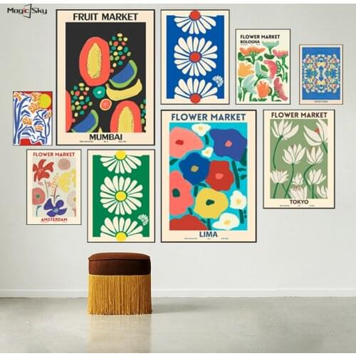 Vintage Floral Market Poster Flower Shop Market Prints Stockholm Lissabon Copenhagen Amsterdam Bologna Tokyo Poster Canvas Decor