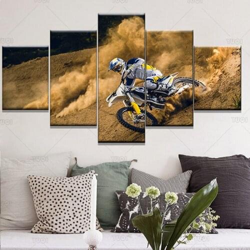 High Quanlity Canvas Painting Picture Modern 5 Pieces/Pcs Motocross Car HD Printed Wedding Decoration Frame For Living Room