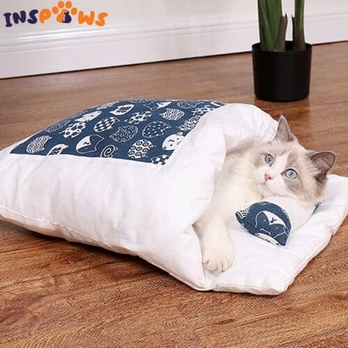 Japanese Cat Litter Sleeping Bag Removable and Washable Closed Type To Keep Warm Cave with Zipper Bed Mat Carpet with A Pillow