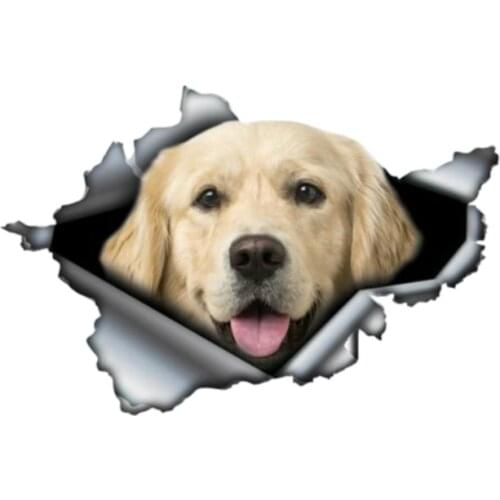 Funny Golden Retriever Torn Metal Bumper Car Stickers Window Trunk Animal 3D Styling PVC Decal,13cm*8.8cm