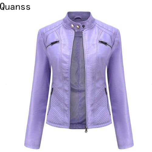 Quanss New 2021 Autumn Winter Womens Leather Jacket Fashion Casual Streetwear Coats Laides Zipper Luxury Pu Jackets Outerwear