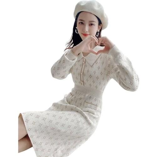 Winter Knitted Dress Women Elegant Office Sweater Dress Casual Long Sleeve One Piece Dress Korean 2021 Autumn Vestido De Mujer