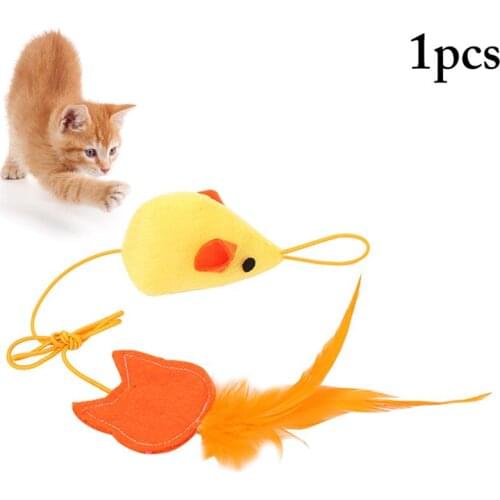 1PC Plush Mouse Cat Toy Fake Feather Kitten Teaser Toy Cat Interactive Toy Anti-Scratch Kitten Chew Toy Pet Supply Cat Toy