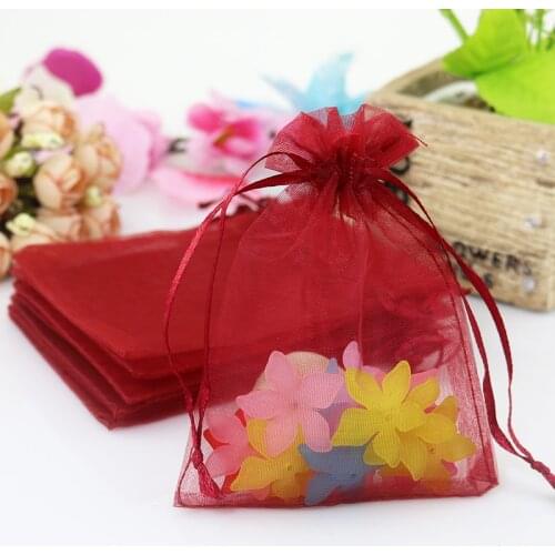 1000pcs/lot 9x12cm Dark Red Organza Bags Small Drawstring Gift Bag Wedding Jewelry Candy Gifts Packaging Bag Organza Pouch Bag