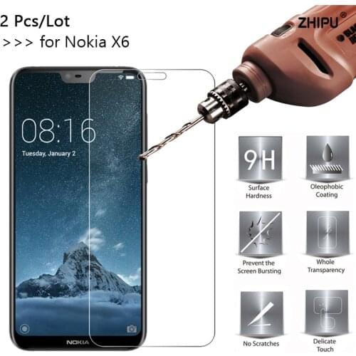 2Pcs 2.5D 0.26mm 9H Premium Tempered Glass For Nokia X6 5.8 inch Screen Protector Toughened protective film For Nokia X6