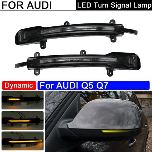 2Pcs Error Free LED Side Rearview Mirror Light Dynamic Amber Turn Signal Indicator Lamp For Audi Q5 2012-UP Q7 2010-2015