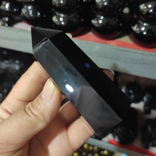 9cm Natural Rock Obsidian Hexagonal Column Crystal Point Mineral Ornament Healing Wand Home Decor