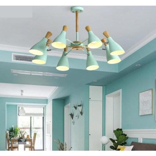 Children bedroom wood lamps pink pendant Lights hanging lamp for sitting room E27 6-8 pcs green kid lighting lampshade 110-240V