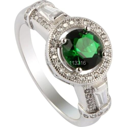 Eulonvan Cute 925 sterling silver wedding rings for Noble Generous women accessories Dark green Cubic Zirconia S-3786 size 6 8 9