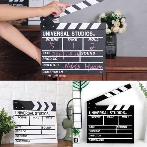 New Arrival TV Movie Clapperboard Clapper Board Black White Acrylic Dry Erase Director Film Action Slate Clap Handmade Cut Prop