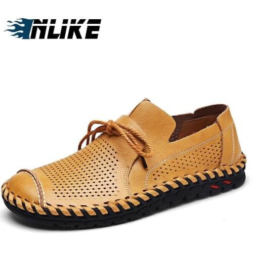 Inlike Handmade Genuine Leather Doug Shoes Men Flat Shoes Soft Split Moccasin Driving Loafers Shoes