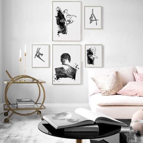 Canvas Painting Black and White Ballet Dancer Athlete Wall Art Poster and Prints Nordic Abstract Picture for Dancing Studio