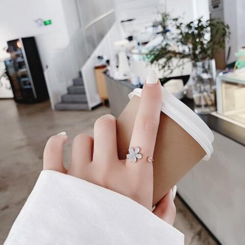 Simple Flower Ring For Women Female Cute Finger Rings Romantic Birthday Gift For Girlfriend Fashion Zircon Stone Jewelry