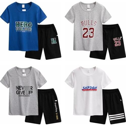 Boys Sets 2pcs Summer Children Clothes Handsome Sports teenager Short-sleeved Suit Boys Fashion T-shirt Top Two-piece 7-15 year