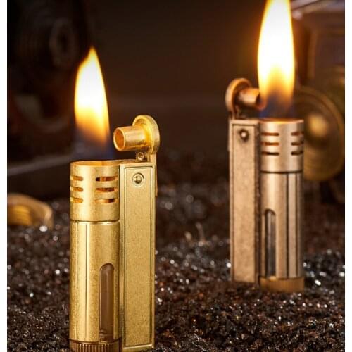 Retro Metal Transparent oil tank Kerosene gasoline petroleum Cigarette lighter Personalized grinding wheel knurling igniter Gift