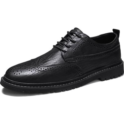 Men Dress shoes large size man business casual leather shoes Bullock mens shoes lace-up Carved male formal shoes