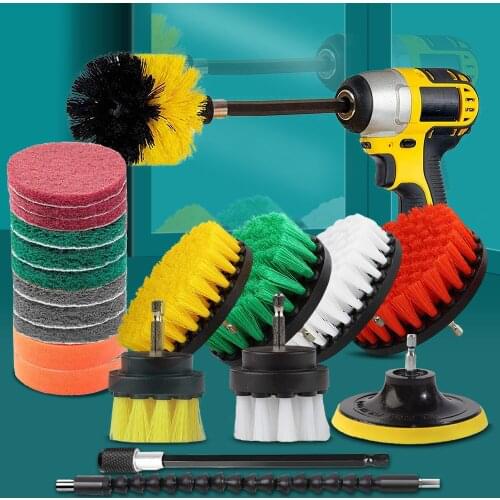 32piece Drill Brush Attachments Set, Scrub Pads Sponge, Power Scrubber Brush Car Beauty Electric Drill Cleaning Brush Set