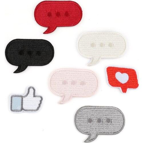 Message Box Embroidery Patches Set Iron on Like Button Badges DIY Thermo Stickers for Clothes Hole Patch Decorative Text Patches