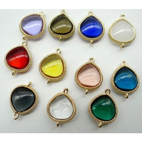 Natural stone Quartz Crystal Turquoises Golden rim Connector Bracelet pendant for DIY Jewelry Making Necklace Accessories 10pcs