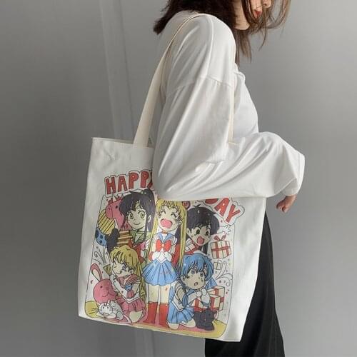 2020 New Women Canvas Shoulder Bags Anime Cartoon Handbags Tote Big Capacity Janpanese Kawaii Students Cloth School Bags