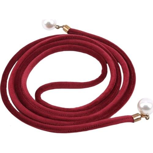 Solid Fashion Women Tassel Knot Belt Vintage Pearl Waist Rope Fringed Waistband Girdle For Dress Female Thin Srting Female Black