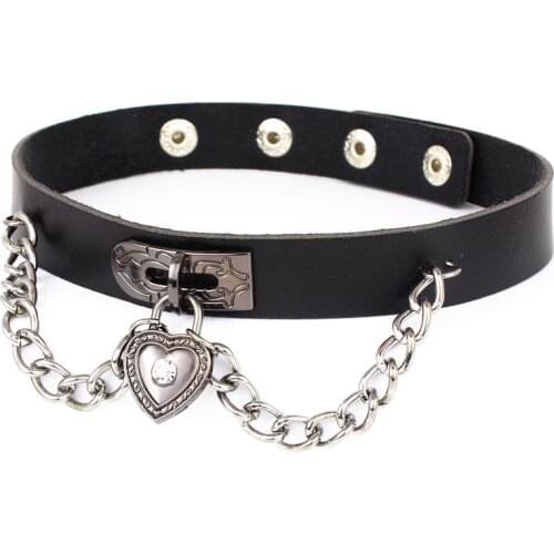Punk Harajuku Heart Lock Leather Choker Necklaces Sexy Collar Necklace Women Gothic Neck Statement Jewelry Chocker Accessories